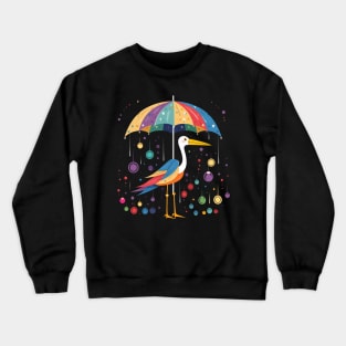 Stork Rainy Day With Umbrella Crewneck Sweatshirt